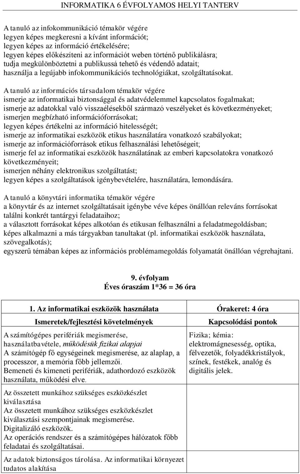 A tanuló az információs társadalom témakör végére ismerje az informatikai biztonsággal és adatvédelemmel kapcsolatos fogalmakat; ismerje az adatokkal való visszaélésekből származó veszélyeket és