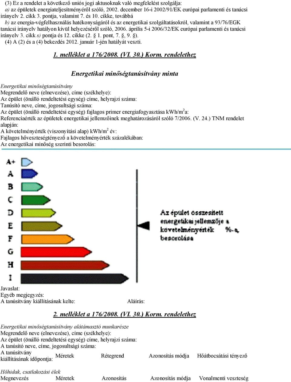 cikke, továbbá b) az energia-végfelhasználás hatékonyságáról és az energetikai szolgáltatásokról, valamint a 93/76/EGK tanácsi irányelv hatályon kívül helyezésérıl szóló, 2006.