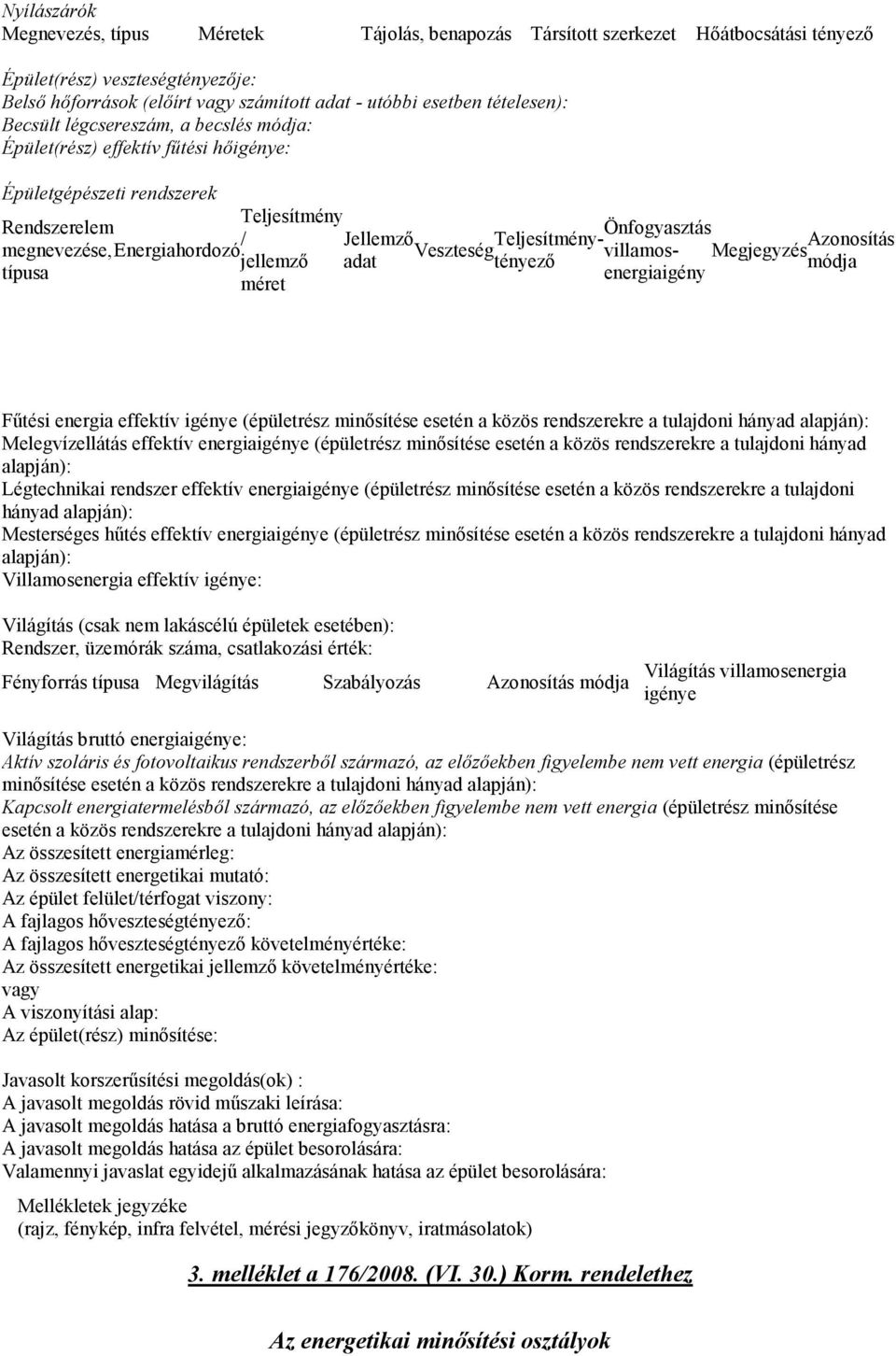 Teljesítménytényezı módja Önfogyasztás villamos- Megjegyzés Azonosítás jellemzı adat típusa energiaigény méret Főtési energia effektív igénye (épületrész minısítése esetén a közös rendszerekre a