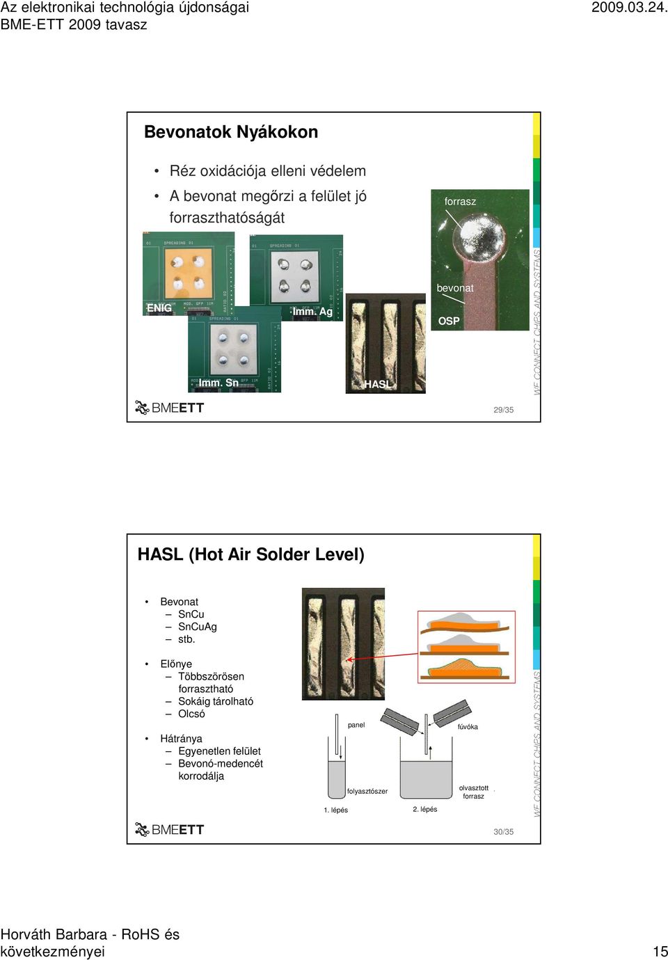 Sn HASL 29/35 HASL (Hot Air Solder Level) Bevonat SnCu SnCuAg stb.
