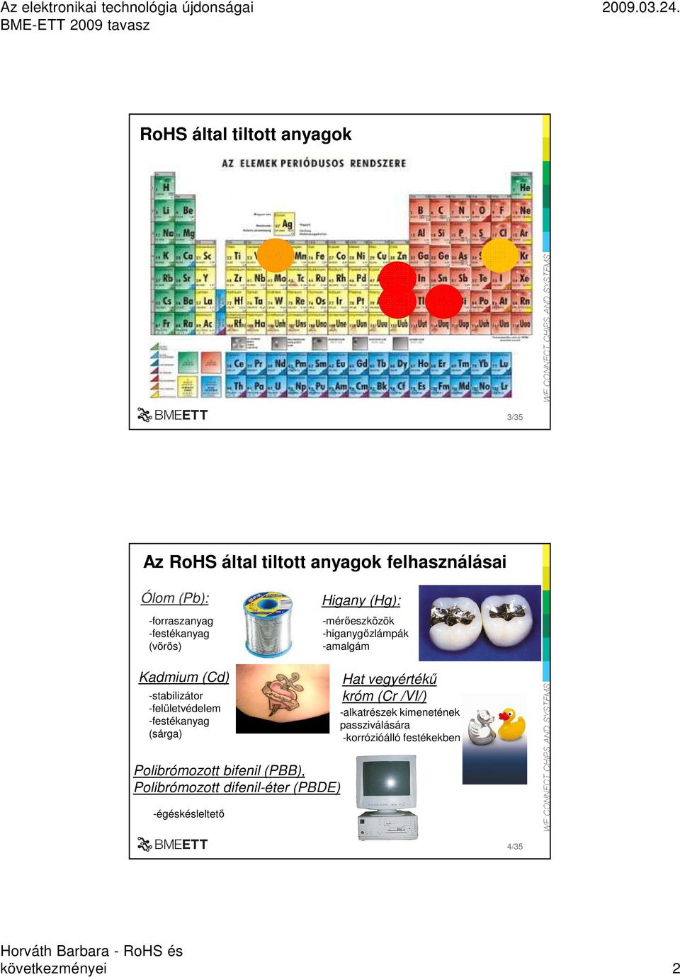 -mérıeszközök -higanygızlámpák -amalgám Hat vegyértékő króm (Cr /VI/) -alkatrészek kimenetének