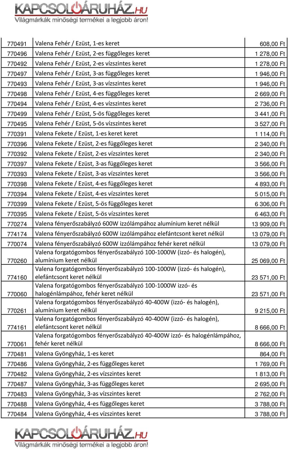 770495 Valena Fehér / Ezüst, 5-ös vízszintes keret 770391 Valena Fekete / Ezüst, 1-es keret keret 770396 Valena Fekete / Ezüst, 2-es függőleges keret 770392 Valena Fekete / Ezüst, 2-es vízszintes