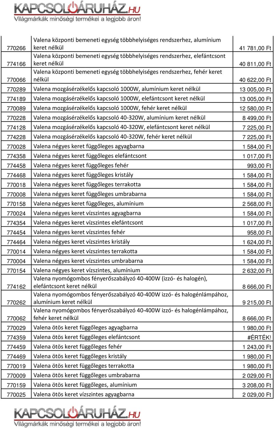 Valena mozgásérzékelős kapcsoló 1000W, elefántcsont keret nélkül 13 005,00 Ft 770089 Valena mozgásérzékelős kapcsoló 1000W, fehér keret nélkül 12 580,00 Ft 770228 Valena mozgásérzékelős kapcsoló