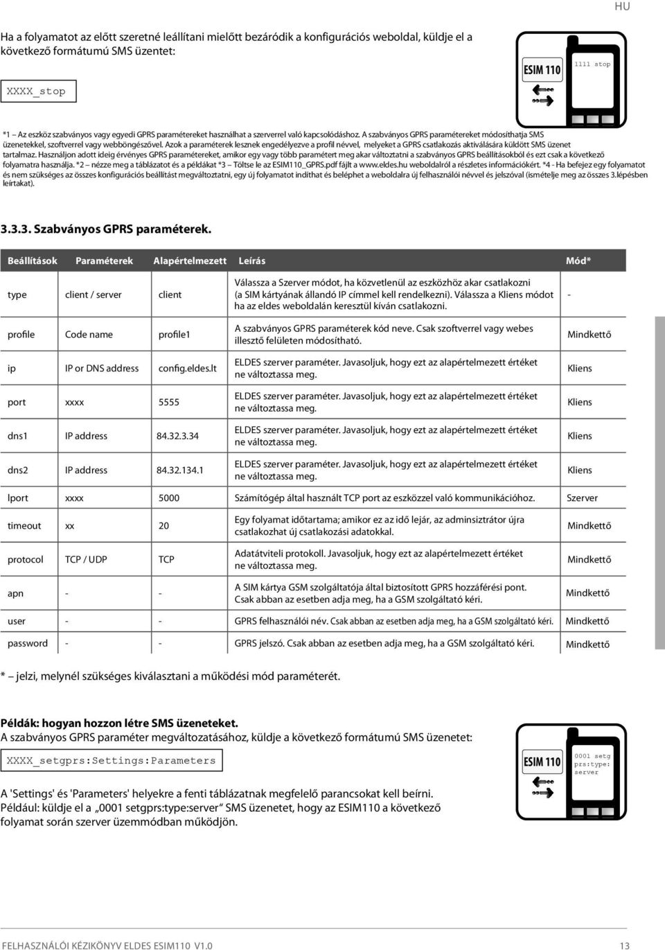 Azok a paraméterek lesznek engedélyezve a profil névvel, melyeket a GPRS csatlakozás aktiválására küldött SMS üzenet tartalmaz.