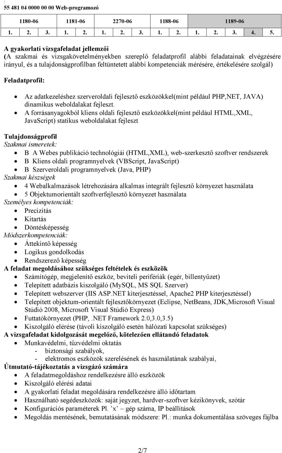 mérésére, értékelésére szlgál) Feladatprfil: Az adatkezeléshez szerverldali fejlesztő eszközökkel(mint például PHP,NET, JAVA) dinamikus webldalakat fejleszt.