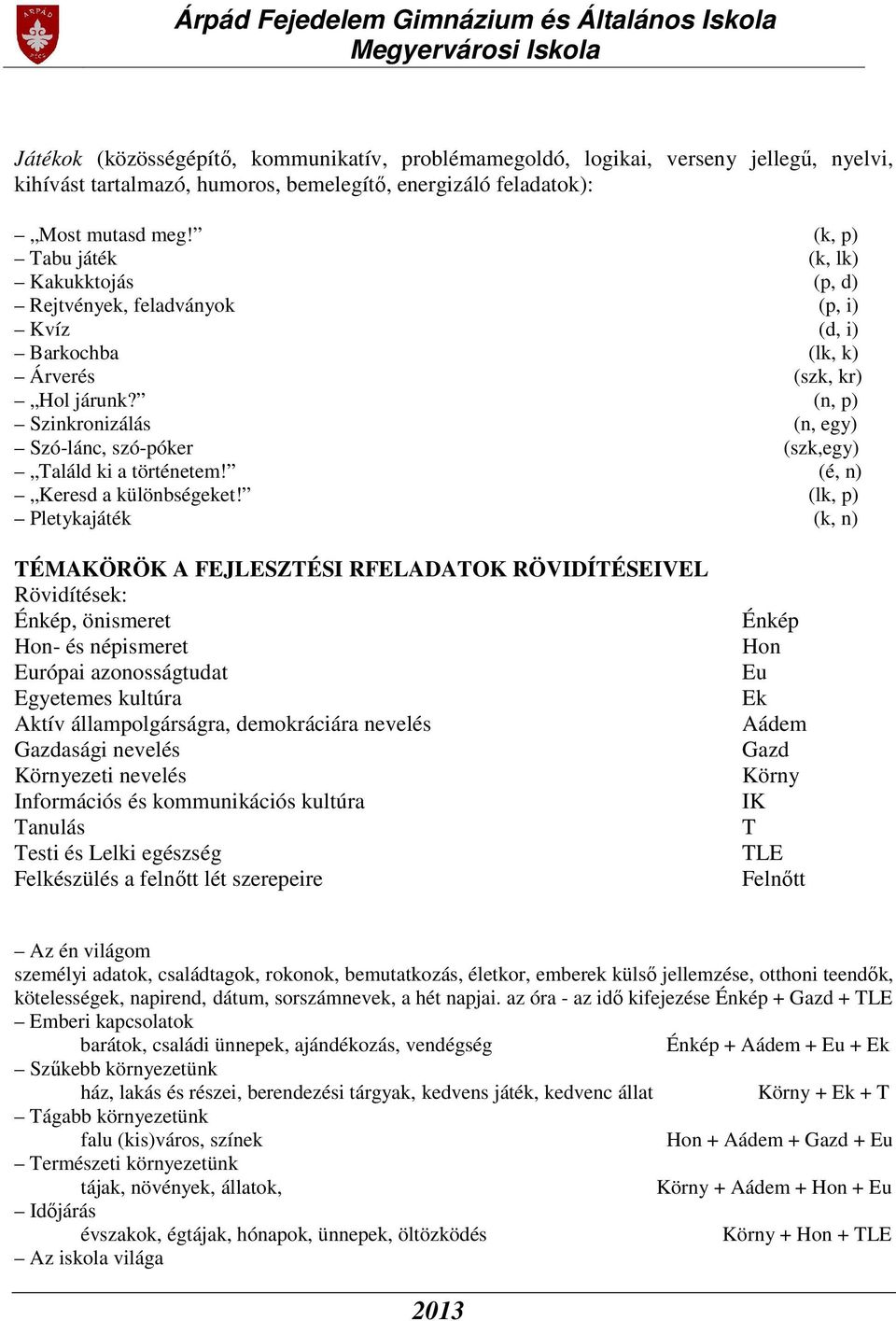 (n, p) Szinkronizálás (n, egy) Szó-lánc, szó-póker (szk,egy) Találd ki a történetem! (é, n) Keresd a különbségeket!