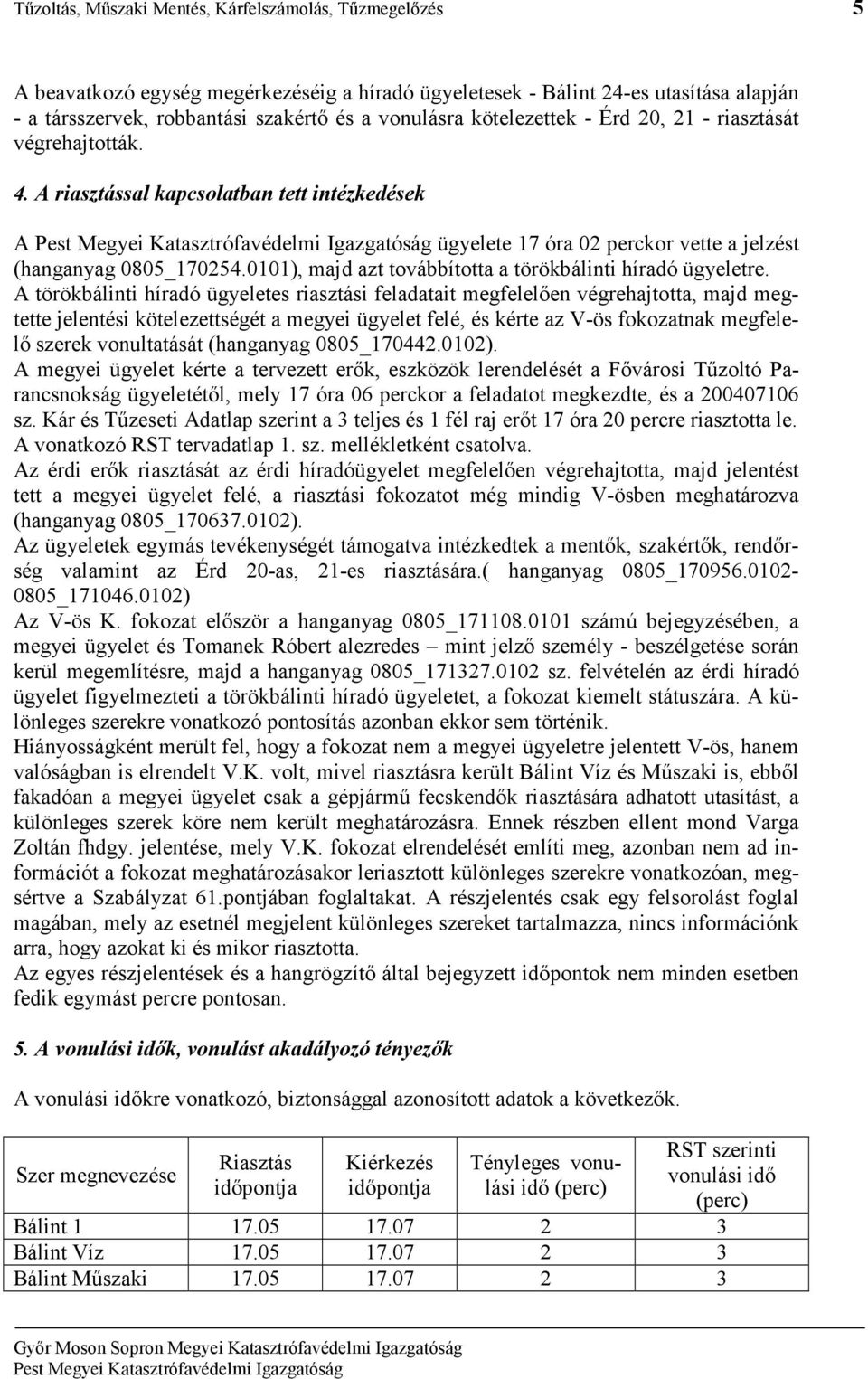 0101), majd azt továbbította a törökbálinti híradó ügyeletre.