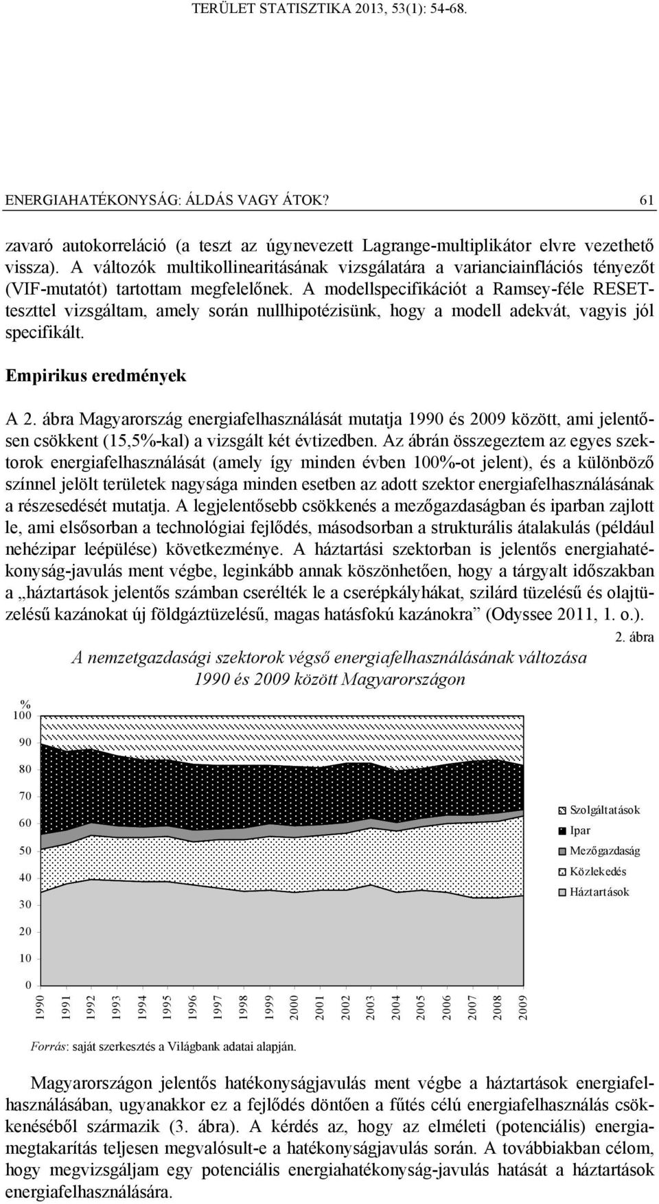 A modellspecifikációt a Ramsey-féle RESETteszttel vizsgáltam, amely során nullhipotézisünk, hogy a modell adekvát, vagyis jól specifikált. Empirikus eredmények A 2.