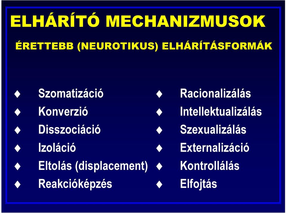 Intellektualizálás Disszociáció Szexualizálás Izoláció