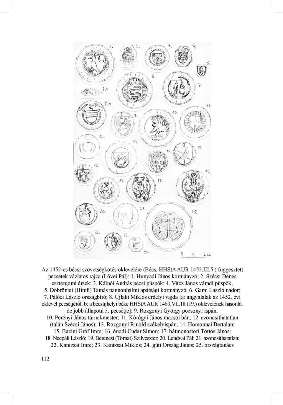 Újlaki Miklós erdélyi vajda [a: angyalalak az 1452. évi oklevél pecsétjéről; b: a bécsújhelyi béke HHStA AUR 1463.VII.18.(19.) oklevelének hasonló, de jobb állapotú 3. pecsétje]; 9.
