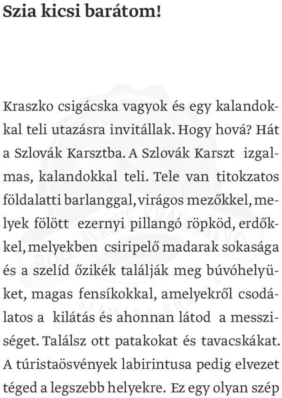 Tele van titokzatos földalatti barlanggal, virágos mezőkkel, melyek fölött ezernyi pillangó röpköd, erdőkkel, melyekben csiripelő madarak