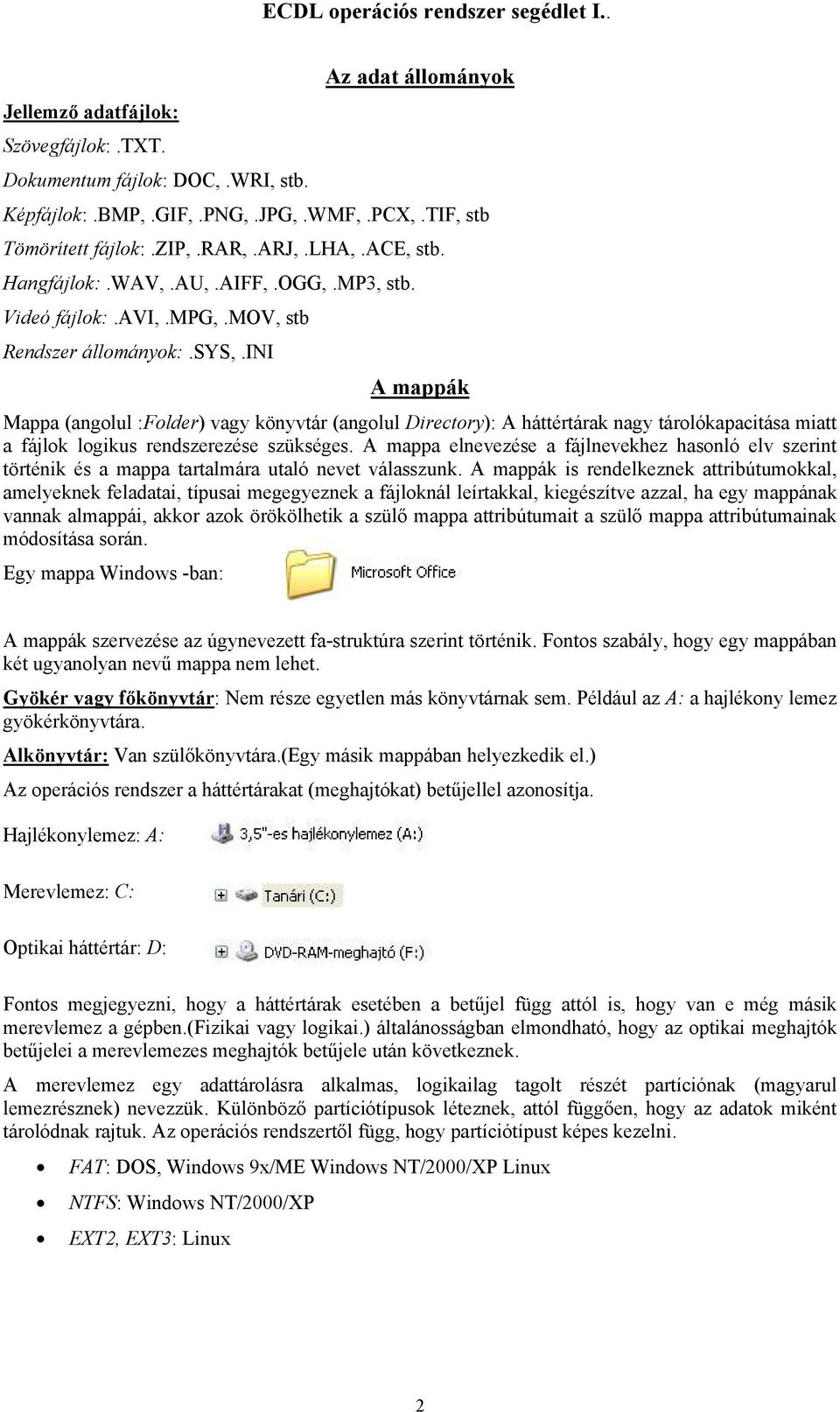 ini A mappák Mappa (angolul :Folder) vagy könyvtár (angolul Directory): A háttértárak nagy tárolókapacitása miatt a fájlok logikus rendszerezése szükséges.