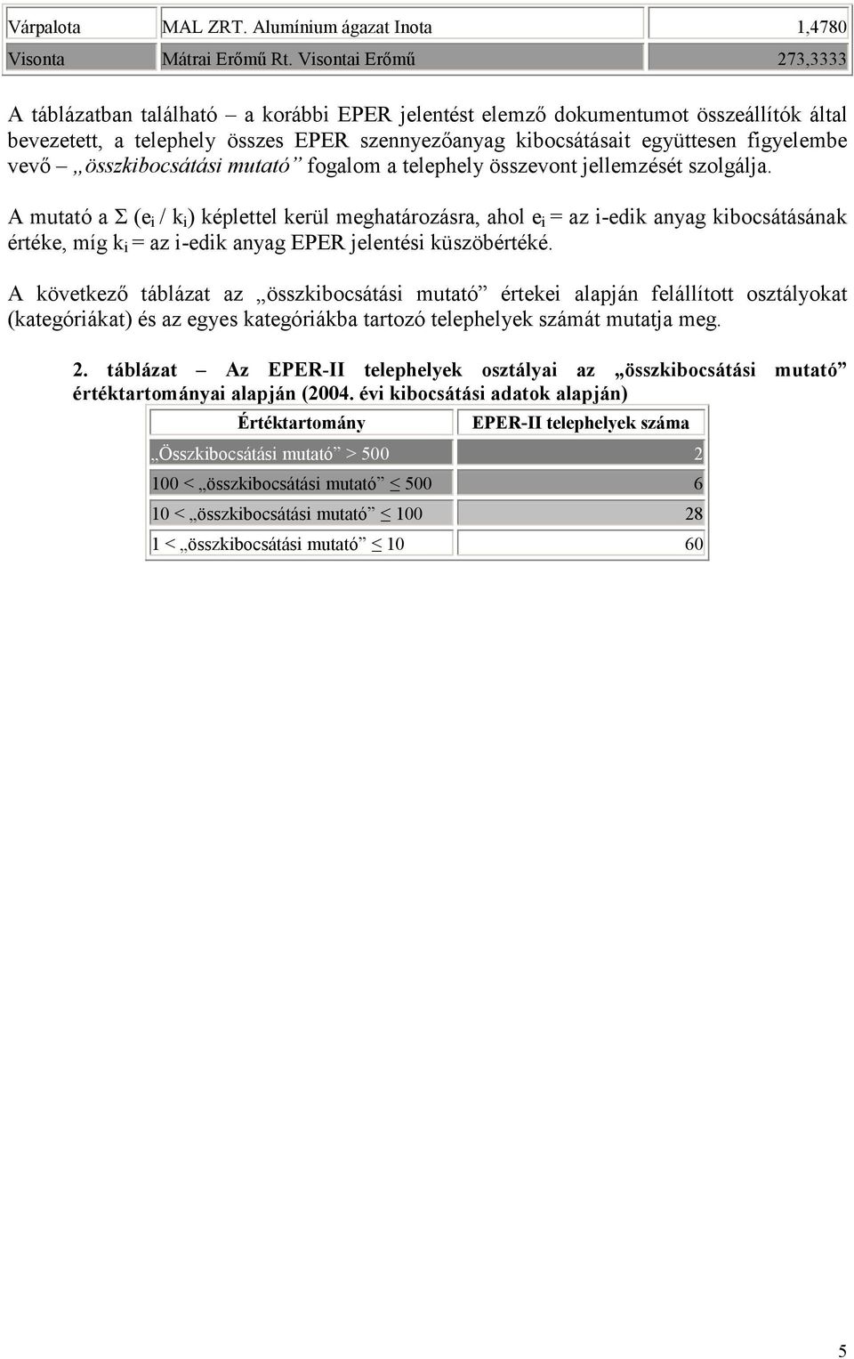 vevő összkibocsátási mutató fogalom a telephely összevont jellemzését szolgálja.