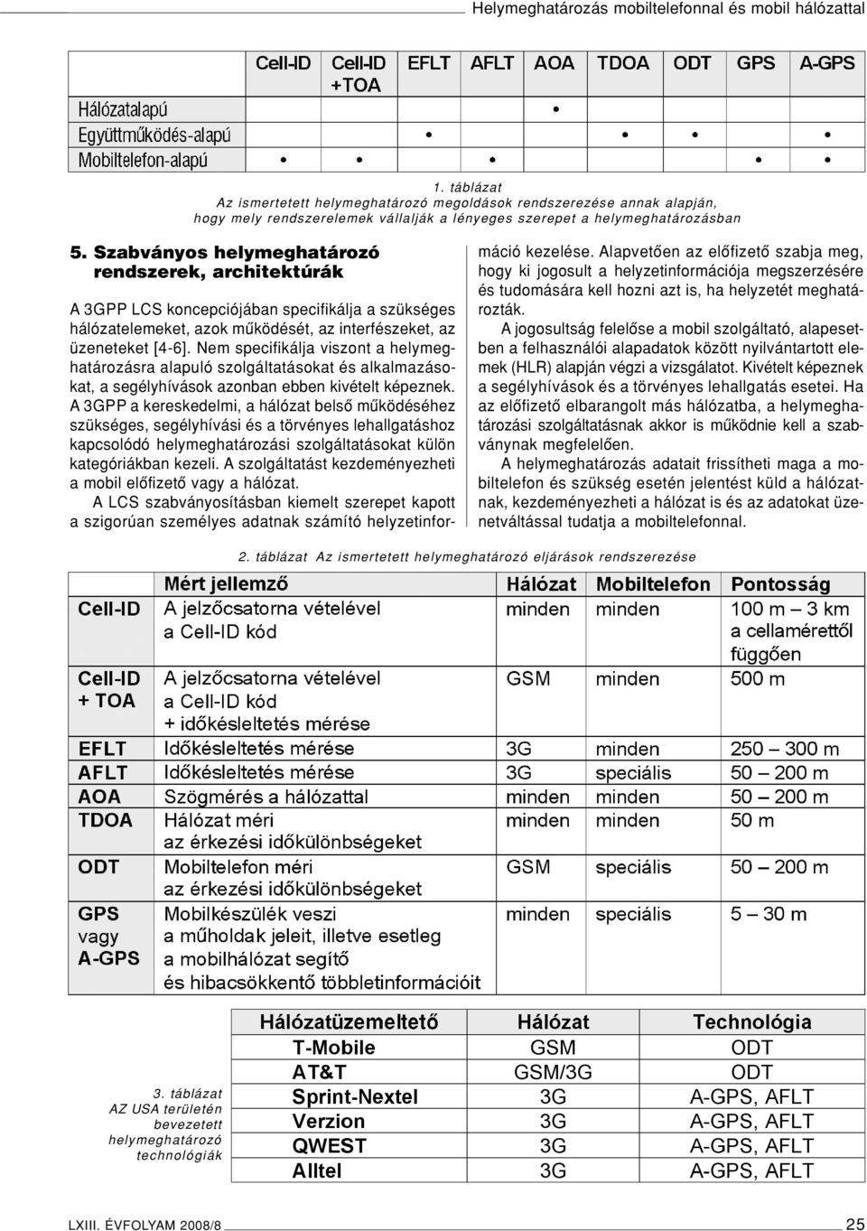 Szabványos helymeghatározó rendszerek, architektúrák A 3GPP LCS koncepciójában specifikálja a szükséges hálózatelemeket, azok mûködését, az interfészeket, az üzeneteket [4-6].