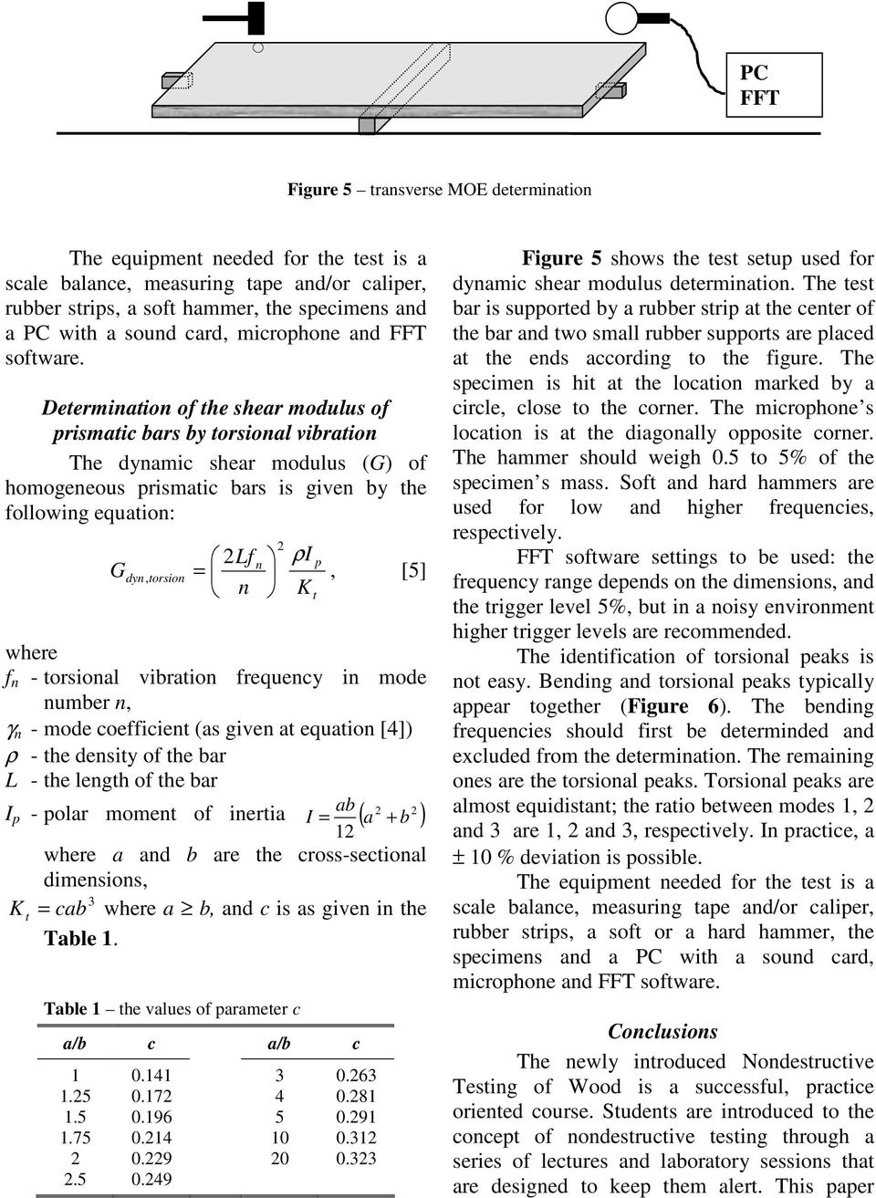 Determination of the shear modulus of prismatic bars by torsional vibration The dynamic shear modulus (G) of homogeneous prismatic bars is given by the following equation: G ρi 2 2Lf n p dyn, torsion
