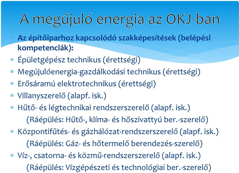 isk.) (Ráépülés: Hűtő-, klíma- és hőszivattyú ber.-szerelő) Központifűtés- és gázhálózat-rendszerszerelő (alapf. isk.