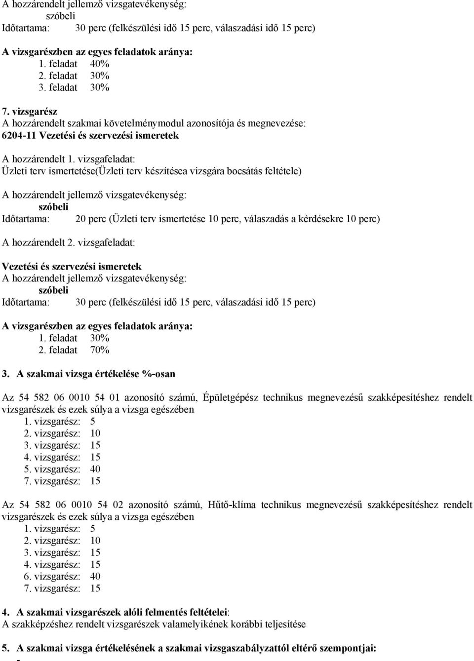 vizsgafeladat: Üzleti terv ismertetése(üzleti terv készítésea vizsgára bocsátás feltétele) szóbeli Időtartama: 20 perc (Üzleti terv ismertetése 10 perc, válaszadás a kérdésekre 10 perc) A