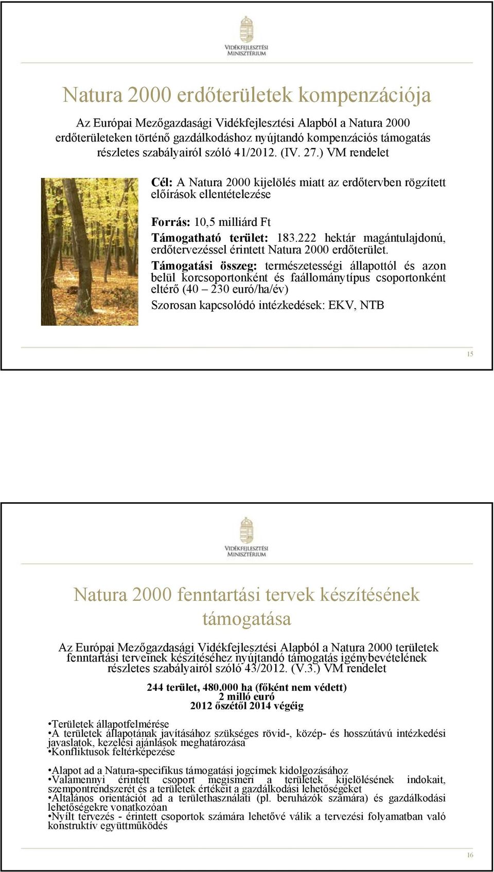 222 hektár magántulajdonú, erdőtervezéssel érintett Natura 2000 erdőterület.