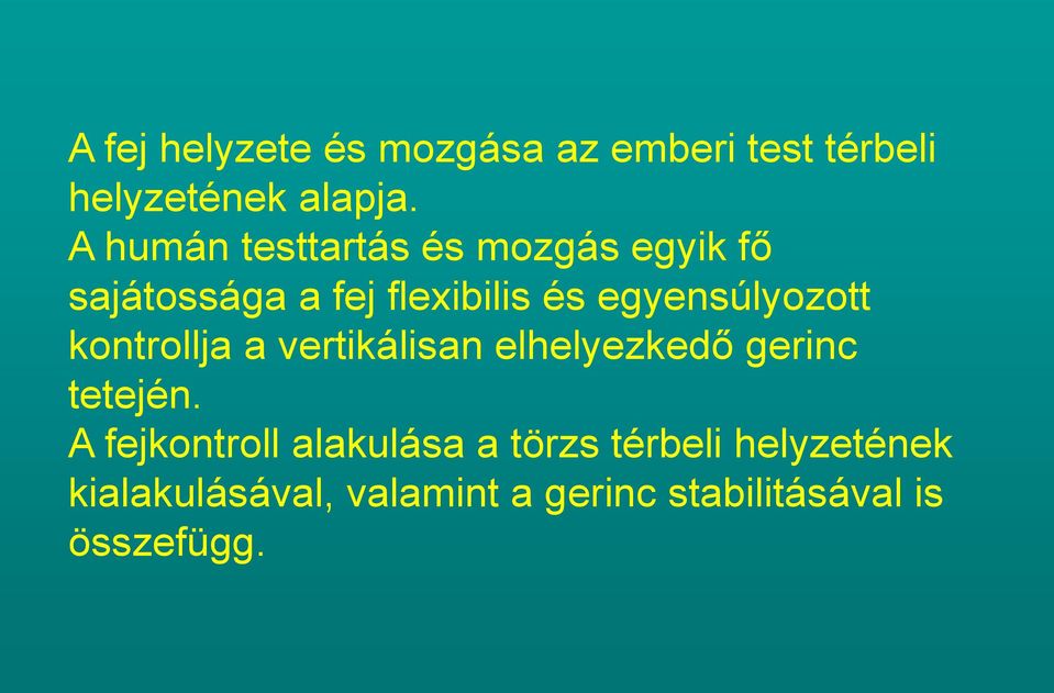 egyensúlyozott kontrollja a vertikálisan elhelyezkedő gerinc tetején.