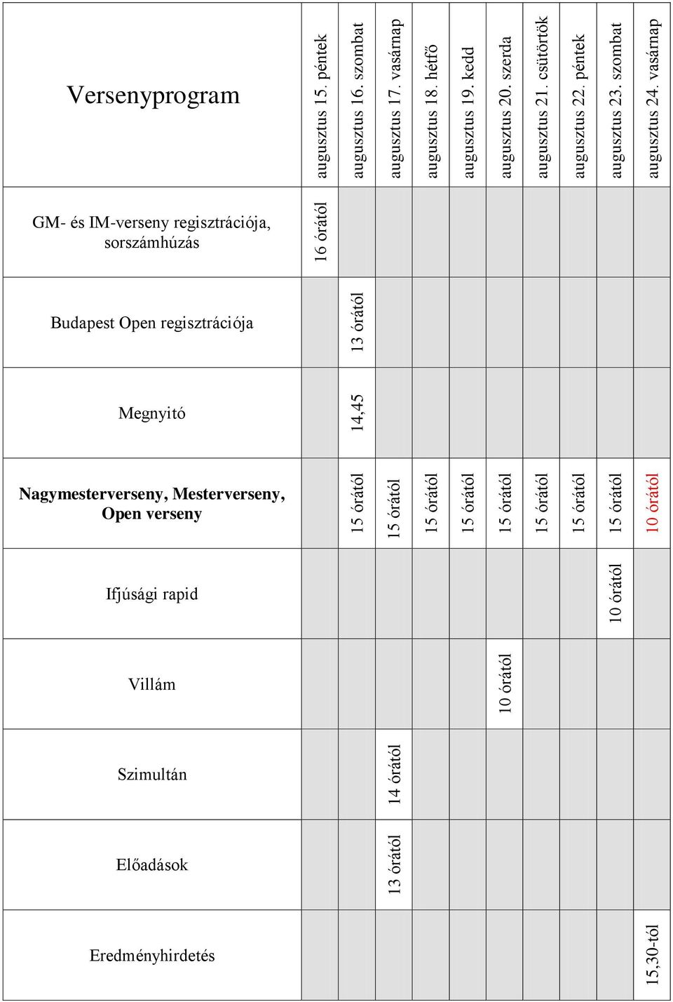 csütörtök augusztus 22. péntek augusztus 23. szombat augusztus 24.