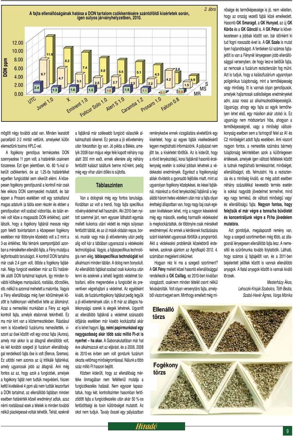 Ezt igen jelentősen, kb. 80 %-kal sikerült csökkenteni, de az 1.25-ös határértéket egyetlen fungiciddel sem sikerült elérni.