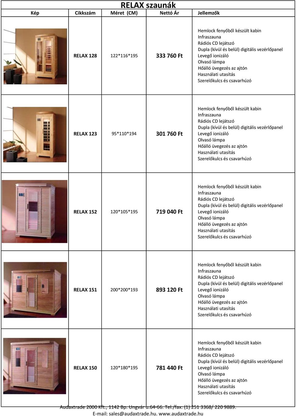 200*200*193 893/120/Ft RELAX/150 120*180*195 781/440/Ft Audaxtrade)2000)Kft.,)1142)Bp.