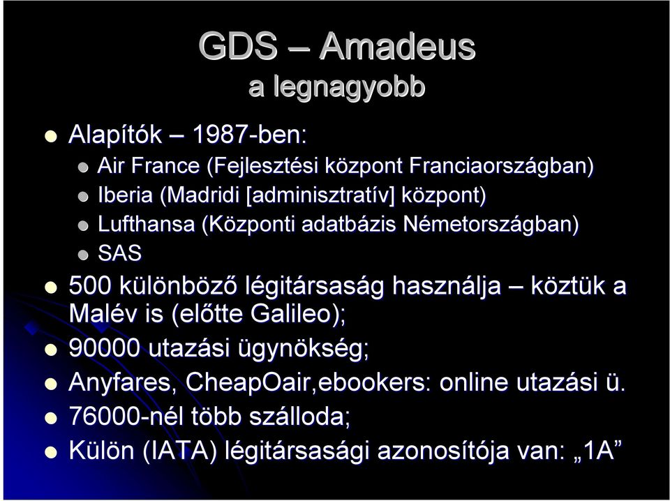 nböző légitársaság g használja köztük k a Malév v is (előtte Galileo); 90000 utazási ügynökség; Anyfares,