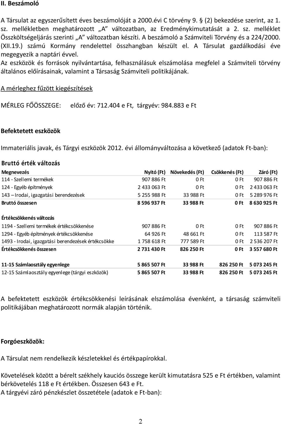Az eszközök és források nyilvántartása, felhasználásuk elszámolása megfelel a Számviteli törvény általános előírásainak, valamint a Társaság Számviteli politikájának.
