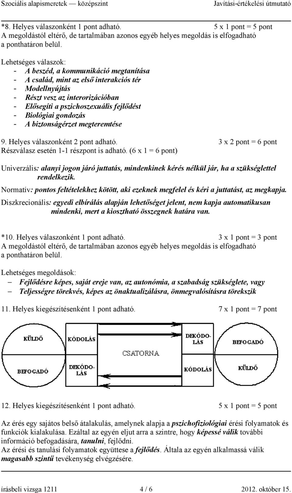 pszichoszexuális fejlődést - Biológiai gondozás - A biztonságérzet megteremtése 9. Helyes válaszonként 2 pont adható. 3 x 2 pont = 6 pont Részválasz esetén 1-1 részpont is adható.