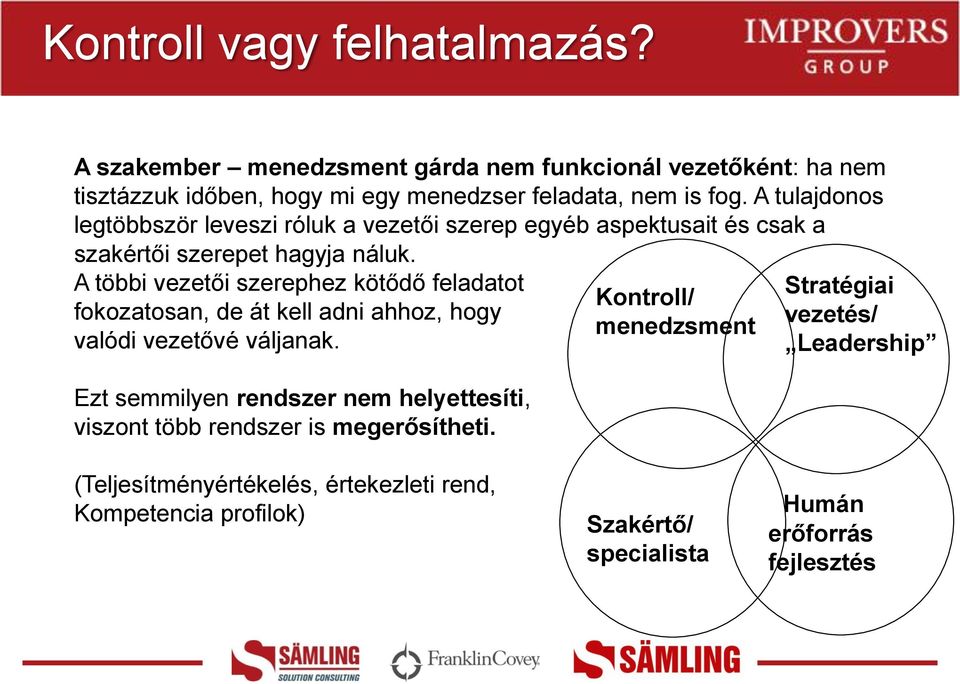 A többi vezetői szerephez kötődő feladatot fokozatosan, de át kell adni ahhoz, hogy valódi vezetővé váljanak.