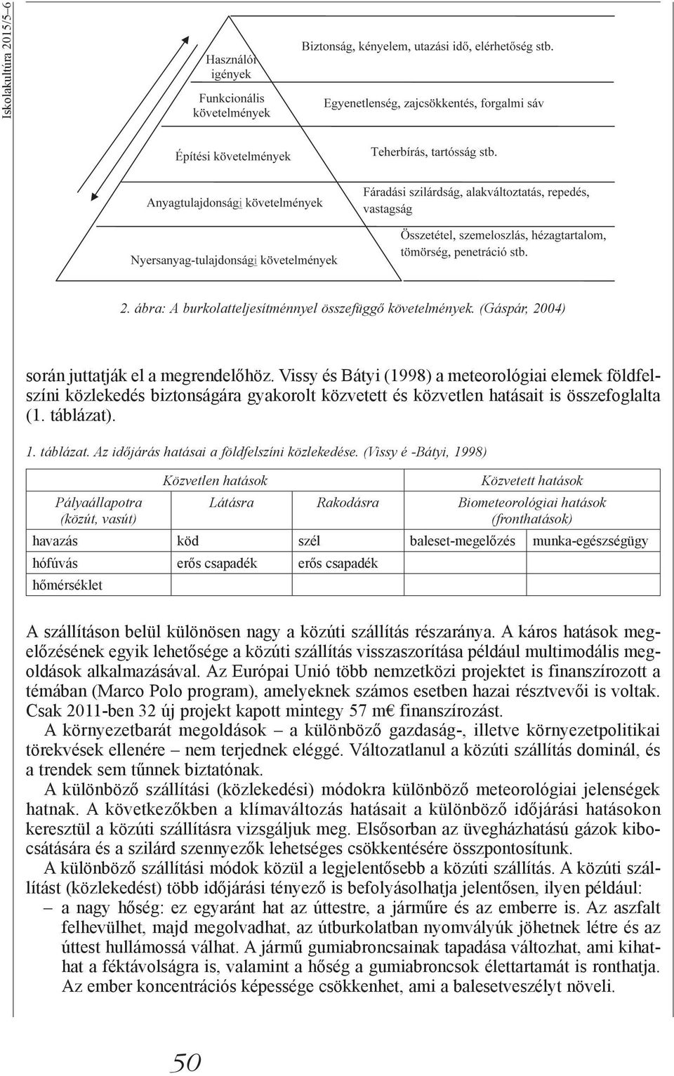 . 1. táblázat. Az időjárás hatásai a földfelszíni közlekedése.
