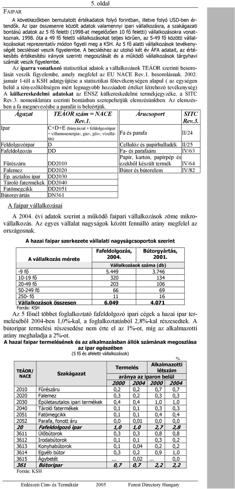 óta a 49 fő feletti vállalkozásokat teljes körűen, az 5-49 fő közötti vállalkozásokat reprezentatív módon figyeli meg a KSH. Az 5 fő alatti vállalkozások tevékenységét becsléssel veszik figyelembe.