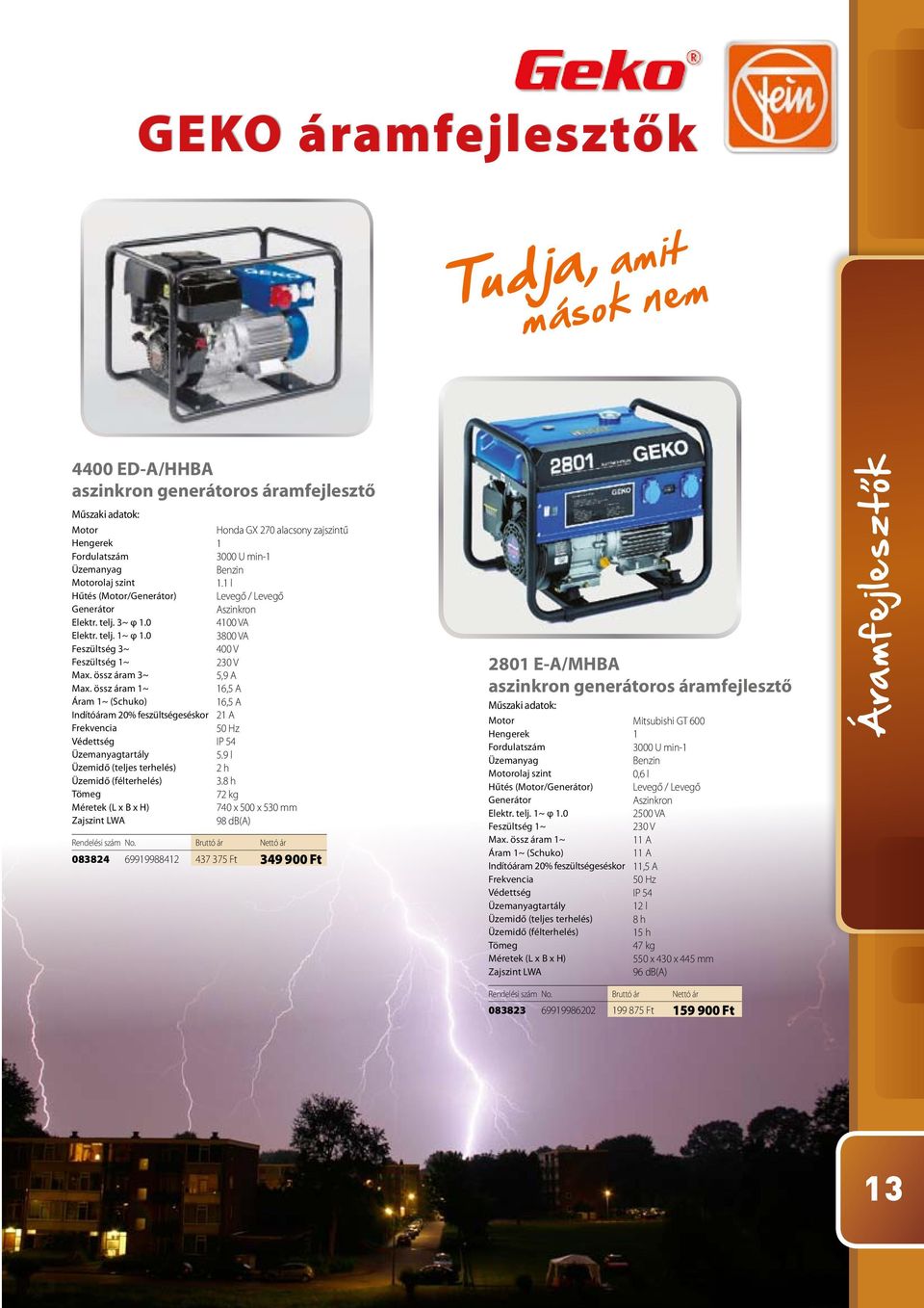 össz áram 3~ 5,9 A Max. össz áram 1~ 16,5 A Áram 1~ (Schuko) 16,5 A Indítóáram 20% feszültségeséskor 21 A Frekvencia 50 Hz Védettség IP 54 Üzemanyagtartály 5.