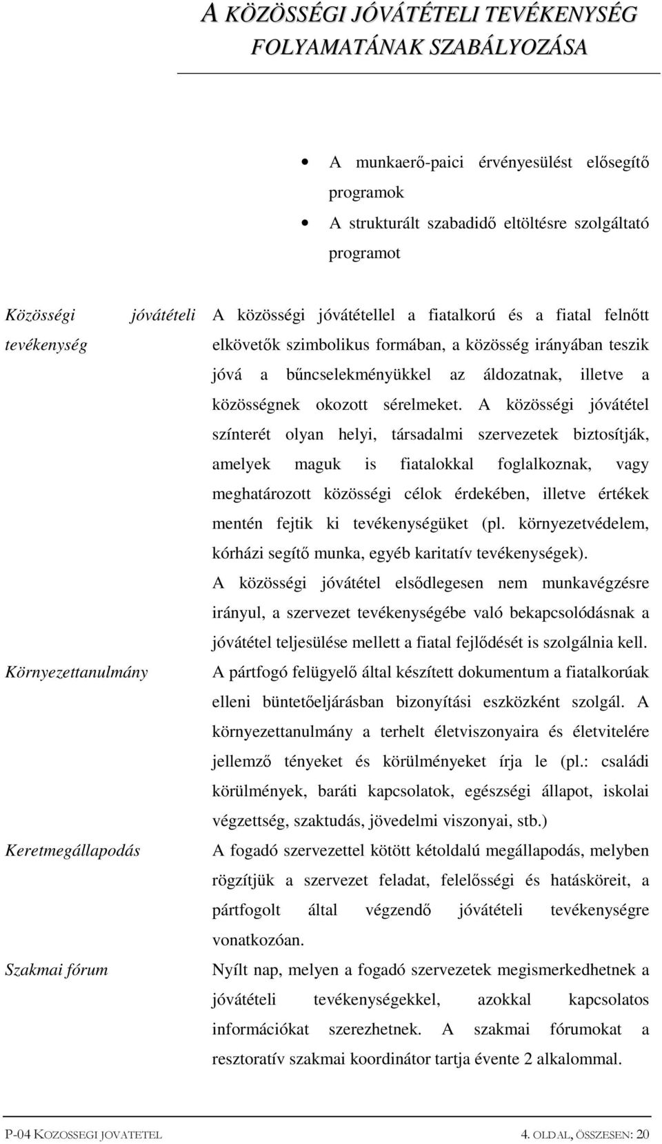 A közösségi jóvátétel színterét olyan helyi, társadalmi szervezetek biztosítják, amelyek maguk is fiatalokkal foglalkoznak, vagy meghatározott közösségi célok érdekében, illetve értékek mentén fejtik