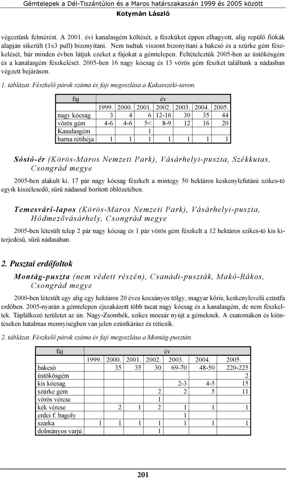 Nem tudtuk viszont bizonyítani a bakcsó és a szürke gém fészkelését, bár minden évben látjuk ezeket a okat a gémtelepen. Feltételeztük 2005-ben az üstökösgém és a kanalasgém fészkelését.