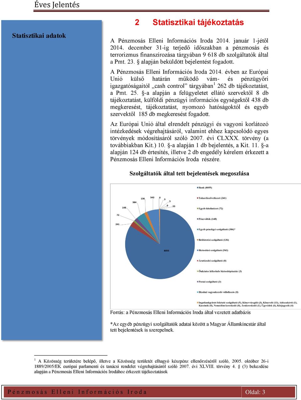 A Pénzmosás Elleni Információs Iroda 2014. évben az Európai Unió külső határán működő vám- és pénzügyőri igazgatóságaitól cash control tárgyában 1 262 db tájékoztatást, a Pmt. 25.