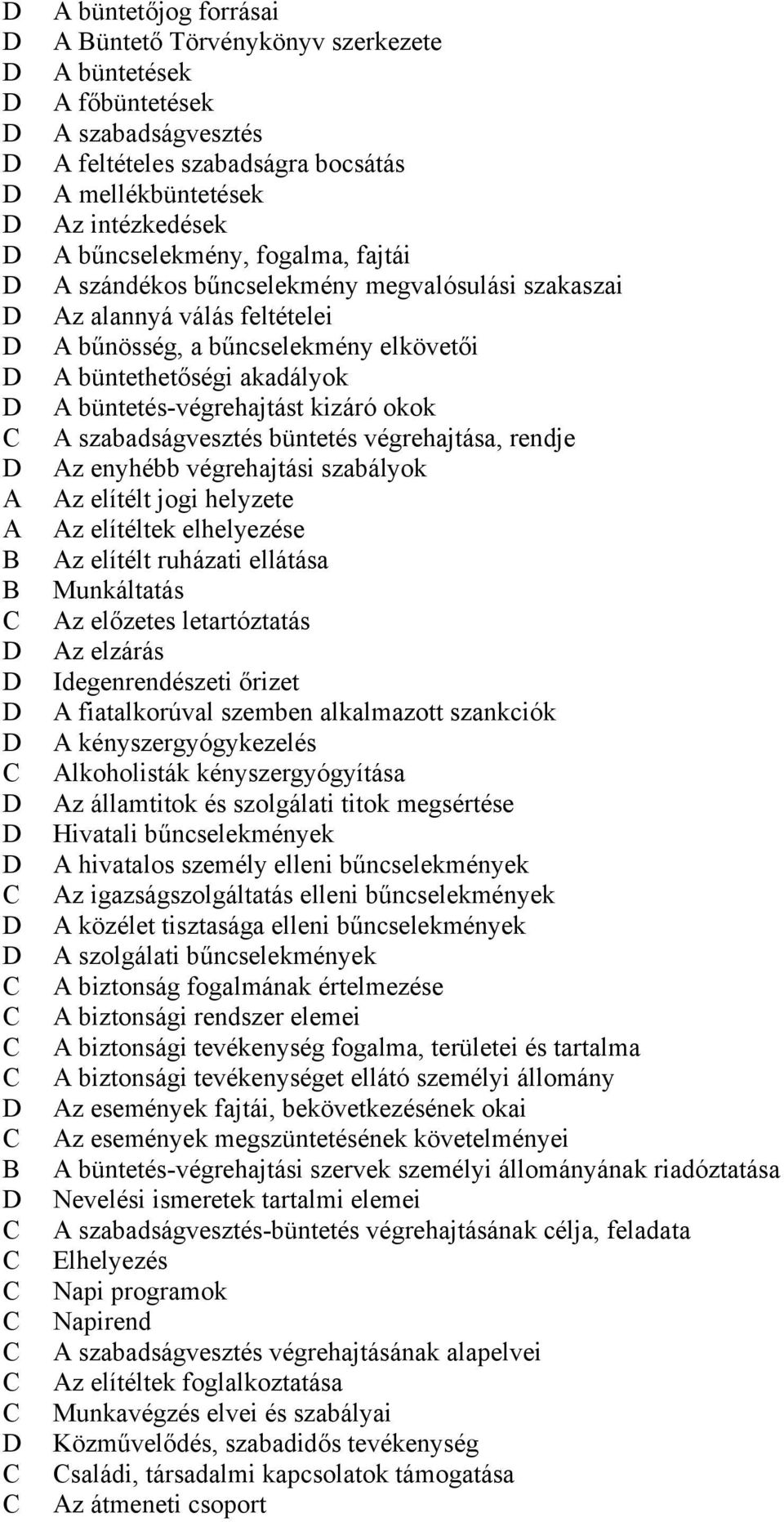 szabadságvesztés büntetés végrehajtása, rendje Az enyhébb végrehajtási szabályok Az elítélt jogi helyzete Az elítéltek elhelyezése Az elítélt ruházati ellátása Munkáltatás Az előzetes letartóztatás