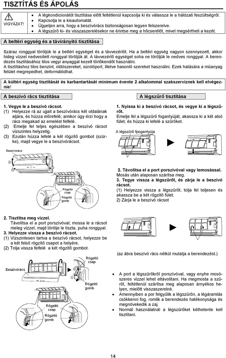 A beltéri egység és a távirányító tisztítása Száraz ronggyal töröljük le a beltéri egységet és a távvezérlőt.