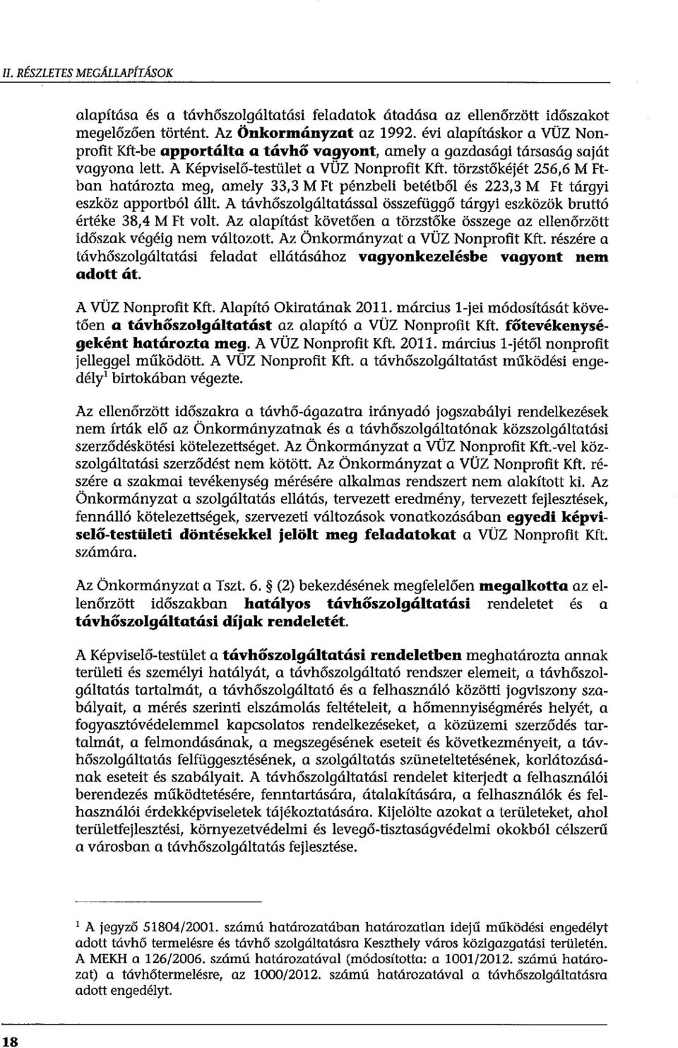 törzstőkéjét 256,6 M Ftban határozta meg, amely 33,3 M Ft pénzbeli betétből és 223,3 M Ft tárgyi eszköz apportból állt. A távhőszolgáltatással összefüggő tárgyi eszközök bruttó értéke 38,4 M Ft volt.