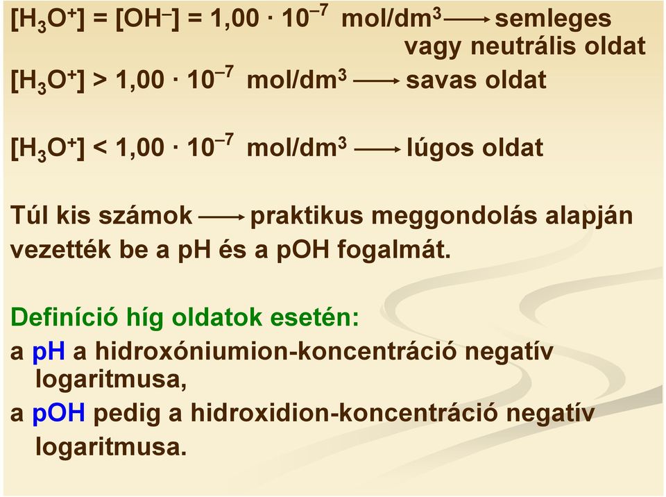 meggondolás alapján vezették be a ph és a poh fogalmát.