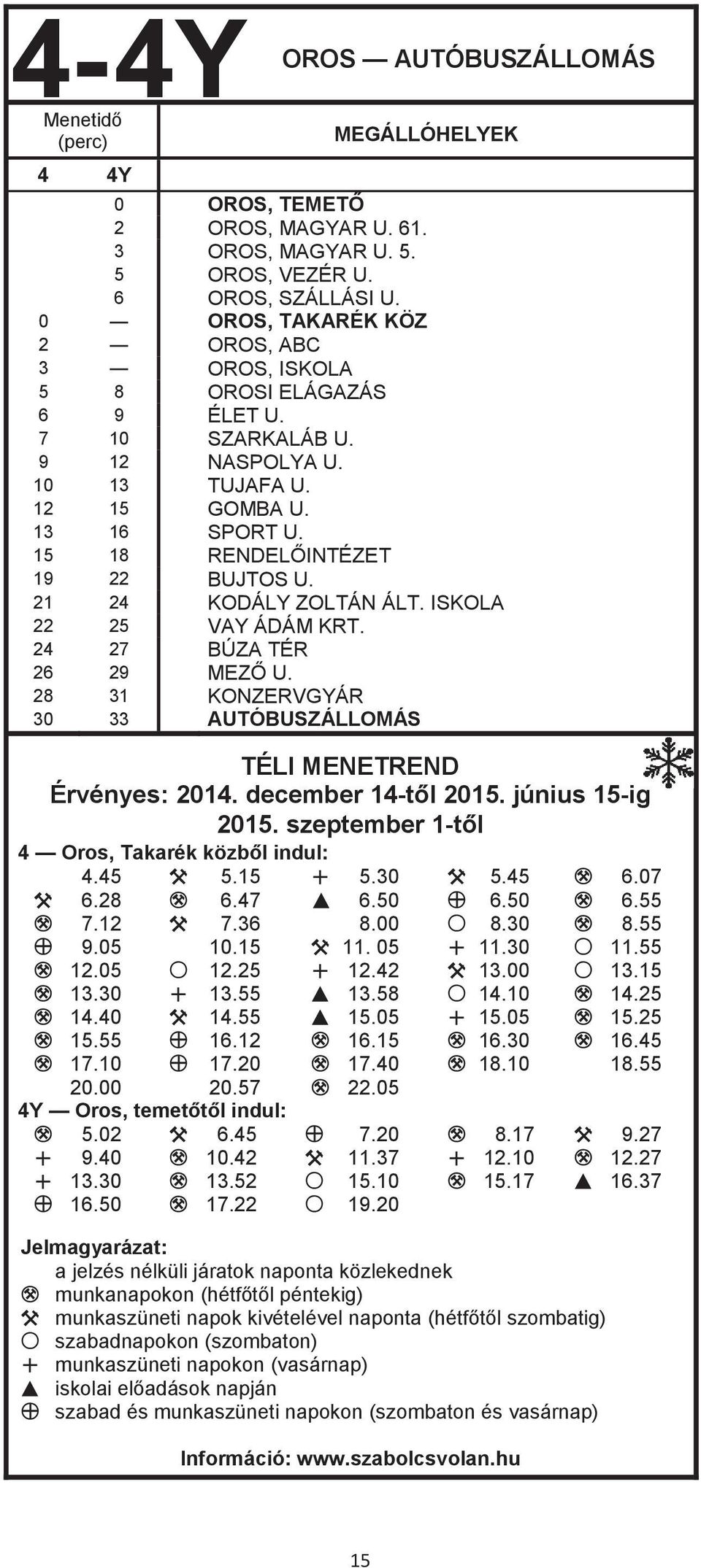 21 24 KODÁLY ZOLTÁN ÁLT. ISKOLA 22 25 VAY ÁDÁM KRT. 24 27 BÚZA TÉR 26 29 MEZŐ U. 28 31 KONZERVGYÁR 30 33 AUTÓBUSZÁLLOMÁS TÉLI MENETREND Érvényes: 2014. december 14-től 2015. június 15-ig 2015.