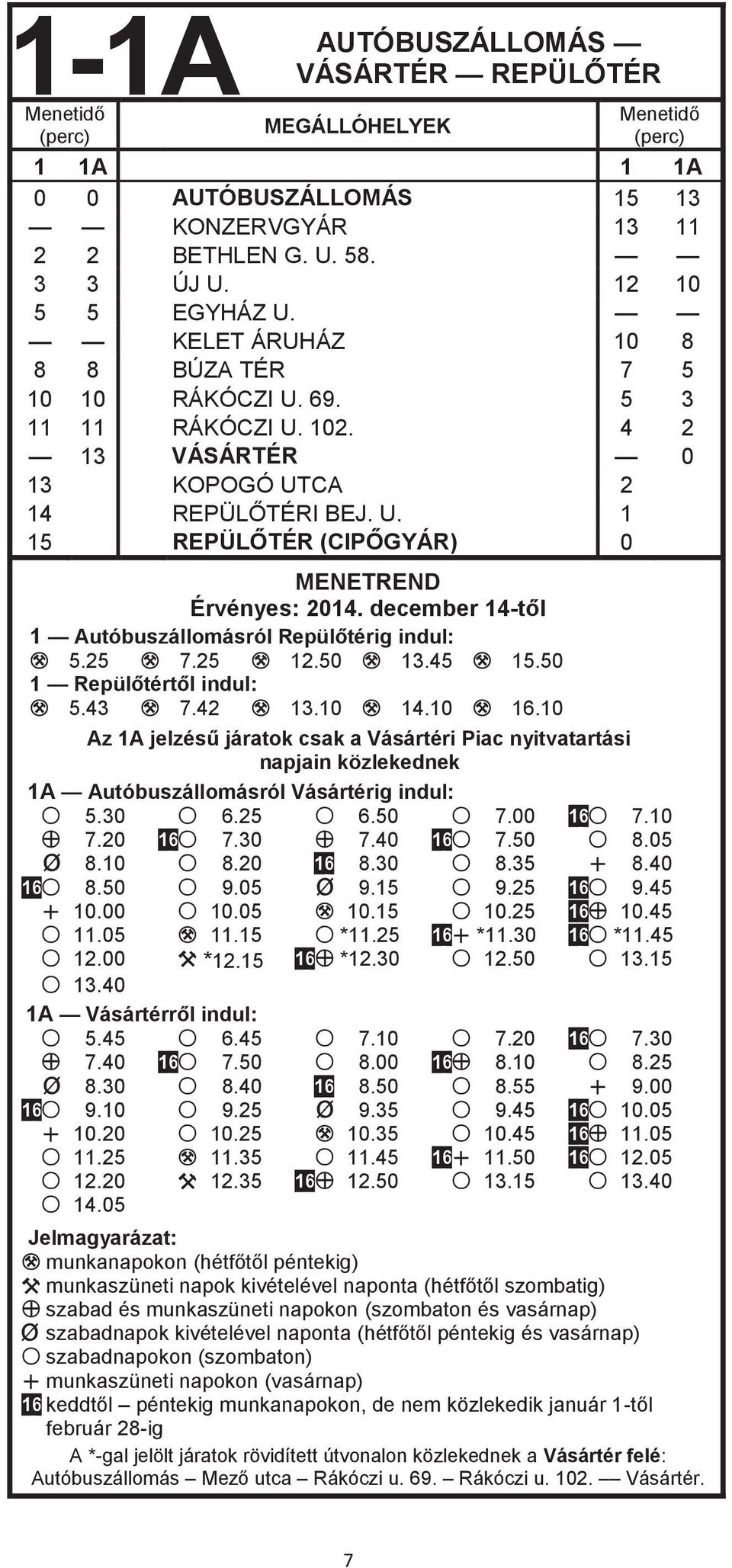 december 14-től 1 Autóbuszállomásról Repülőtérig indul: M 5.25 M 7.25 M 12.50 M 13.45 M 15.50 1 Repülőtértől indul: M 5.43 M 7.42 M 13.10 M 14.10 M 16.