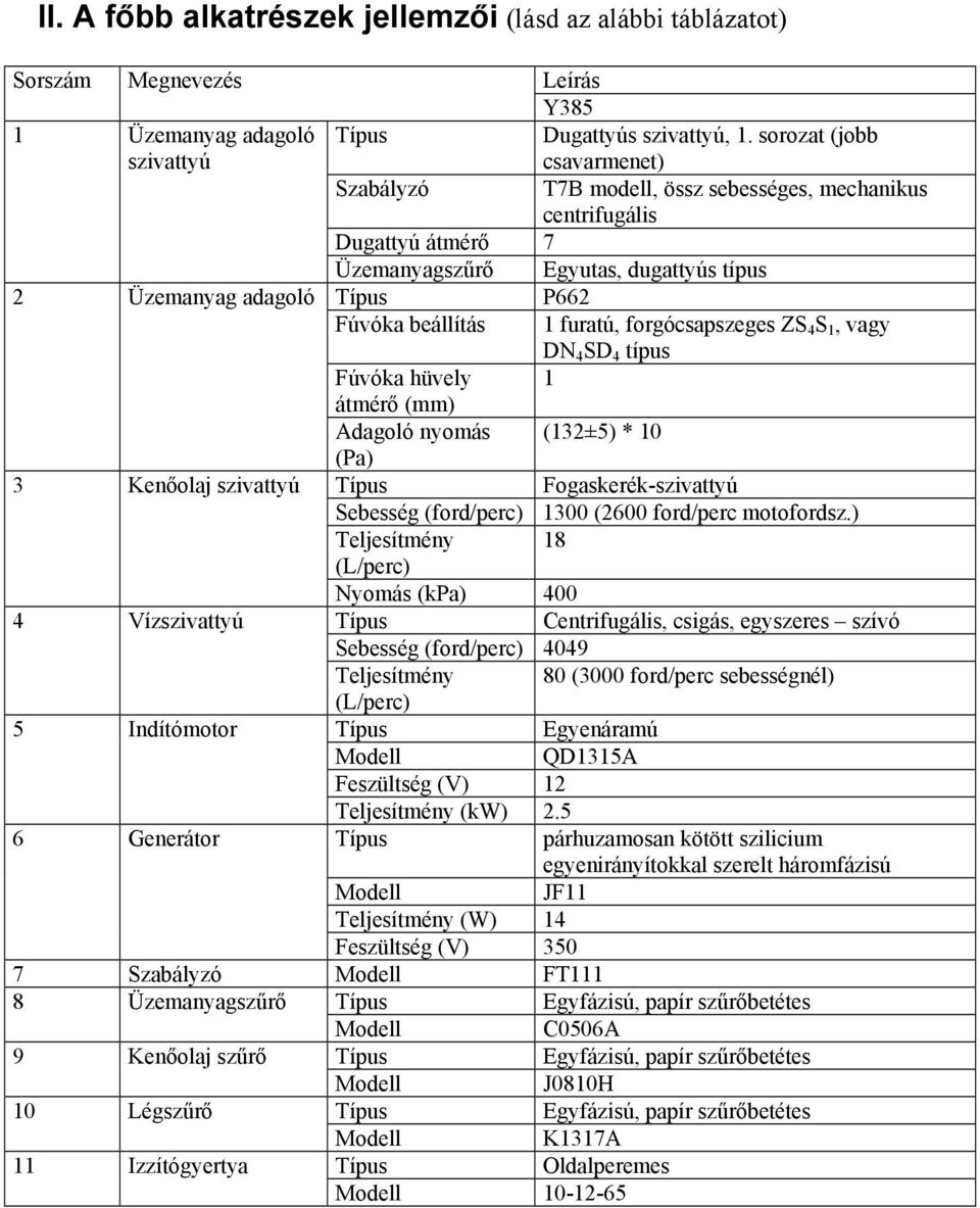 furatú, forgócsapszeges ZS 4 S 1, vagy DN 4 SD 4 típus Fúvóka hüvely átmérő (mm) 1 Adagoló nyomás (132±5) * 10 (Pa) 3 Kenőolaj szivattyú Típus Fogaskerék-szivattyú Sebesség (ford/perc) 1300 (2600