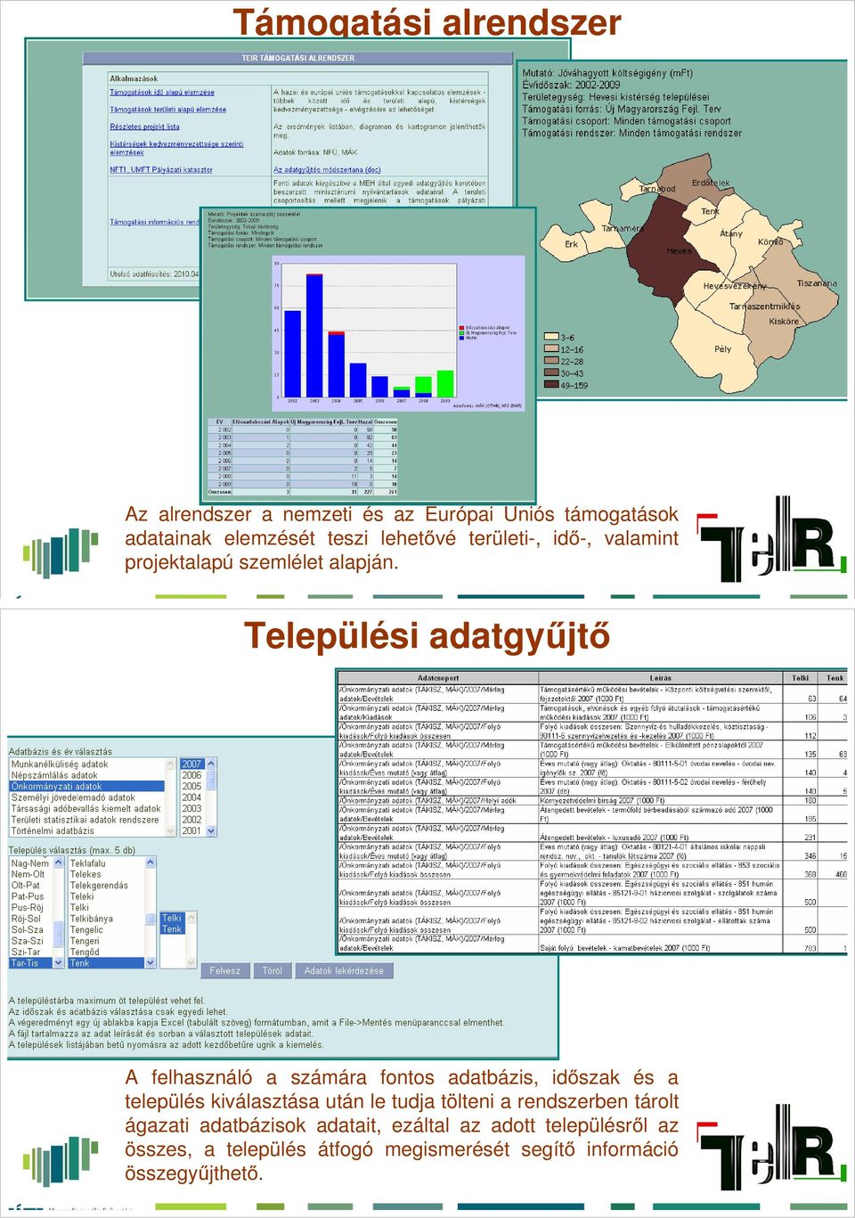 Települési adatgyűjtő A felhasználó a számára fontos adatbázis, időszak és a település kiválasztása után le