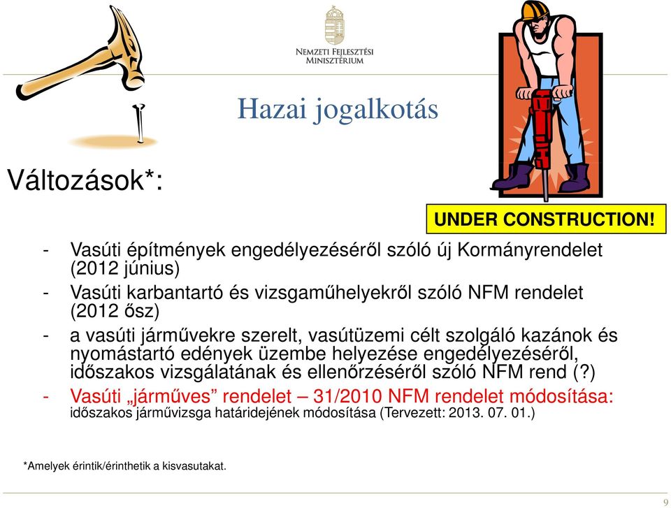 (2012 ısz) - a vasúti jármővekre szerelt, vasútüzemi célt szolgáló kazánok és nyomástartó edények üzembe helyezése engedélyezésérıl,