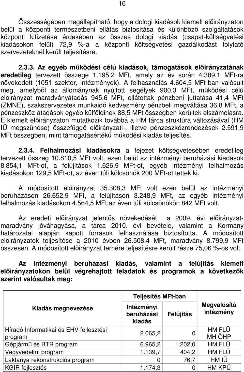 3. Az egyéb működési célú kiadások, támogatások előirányzatának eredetileg tervezett összege 1.195,2 MFt, amely az év során 4.389,1 MFt-ra növekedett (1051 szektor, intézmények). A felhasználás 4.