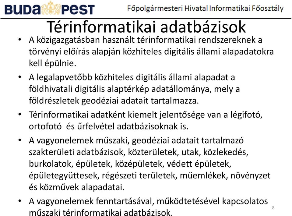 Térinformatikai adatként kiemelt jelentősége van a légifotó, ortofotó és űrfelvétel adatbázisoknak is.