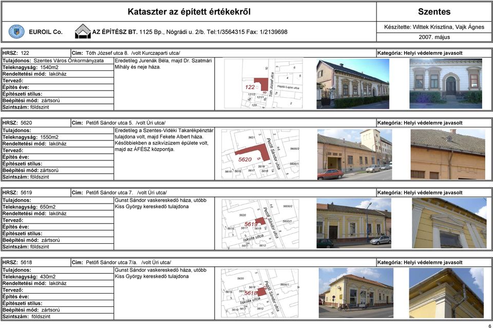 Későbbiekben a szikvízüzem épülete volt, majd az ÁFÉSZ központja. HRSZ: 5619 Teleknagyság: 650m2 Cím: Petőfi Sándor utca 7.