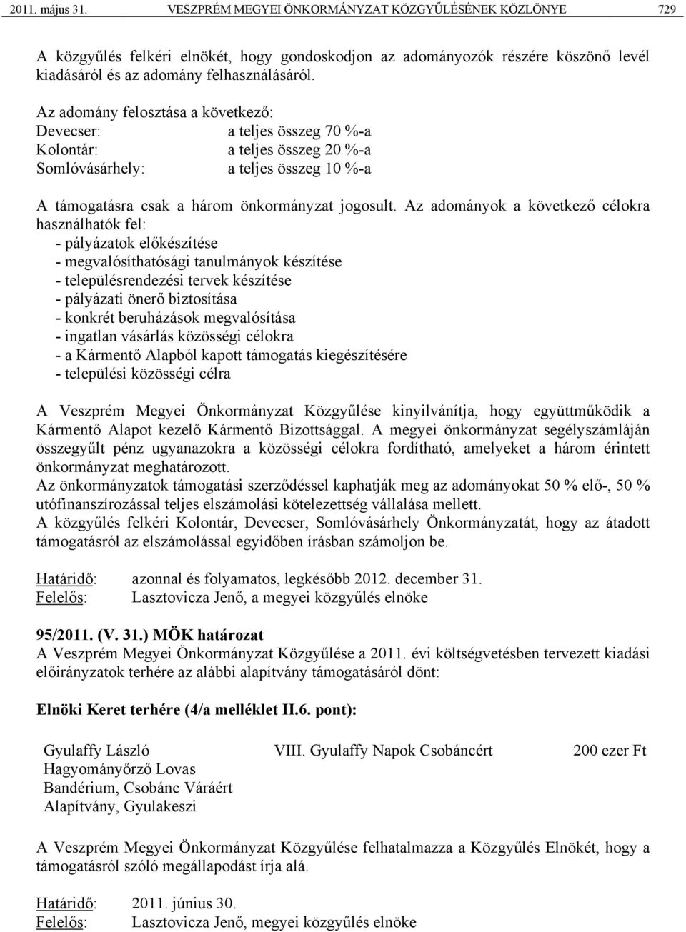 Az adományok a következő célokra használhatók fel: - pályázatok előkészítése - megvalósíthatósági tanulmányok készítése - településrendezési tervek készítése - pályázati önerő biztosítása - konkrét