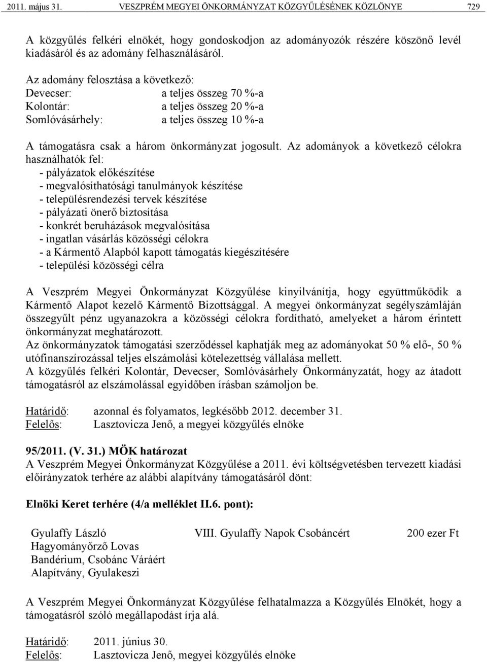 Az adományok a következő célokra használhatók fel: - pályázatok előkészítése - megvalósíthatósági tanulmányok készítése - településrendezési tervek készítése - pályázati önerő biztosítása - konkrét